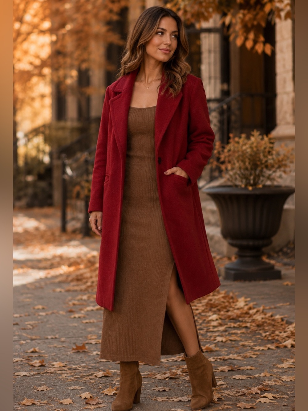 ZARA DEEP RED SINGLE BREASTED LAYERING STAPLE OVERCOAT LARGE LAPELS & POCKETS M